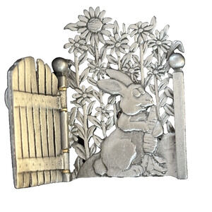Vintage JJ Jonette Easter Rabbit Bunny Brooch Pin Fence Gate Opens & Closes